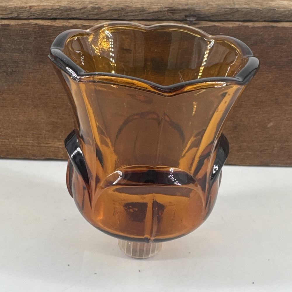 Votive Candle Cup Home Interior Amber Flower Tulip Lotus Homco Glass Pegged VTG